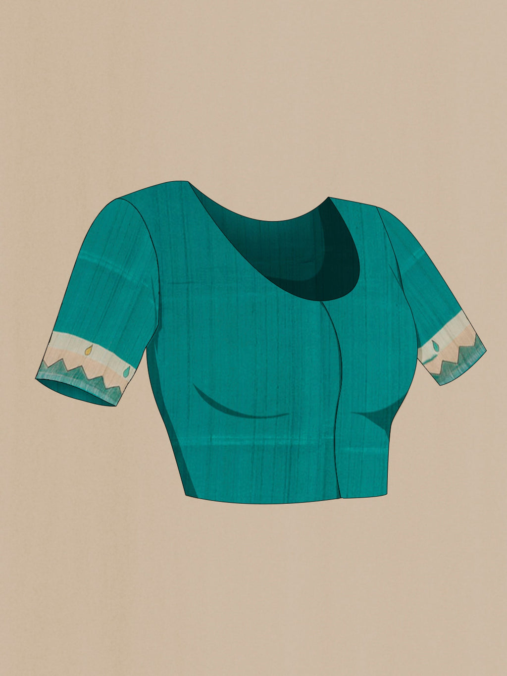 Close up image of the blouse of Sea Green Tussar Saree with Plain Body and Zari Border. 