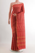 Red Tussar Saree with Checked design on the body and Zari Border.  displayed on a mannequin