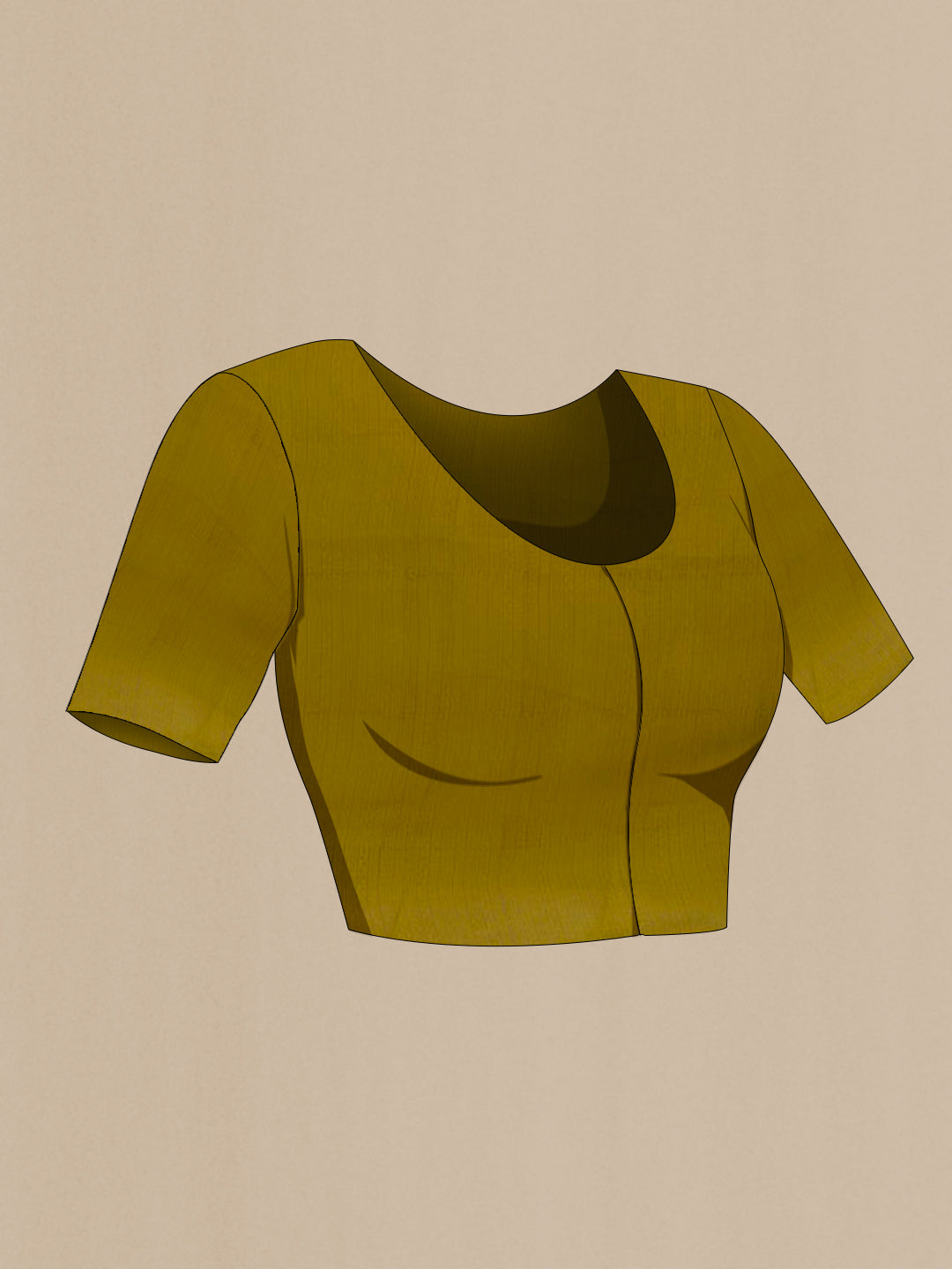 Close up image of the blouse of Yellow Chiffon Saree with Printed design on the body and Plain Border. 