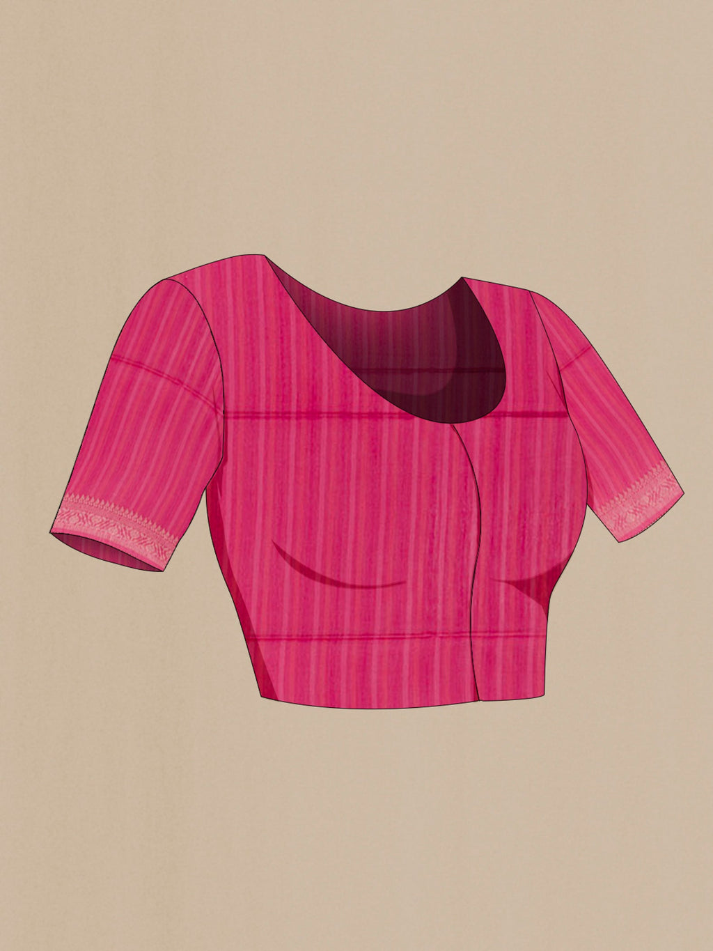 Close up image of the blouse of Pink Tussar Saree with Zari Butta on the body and Zari Border. 