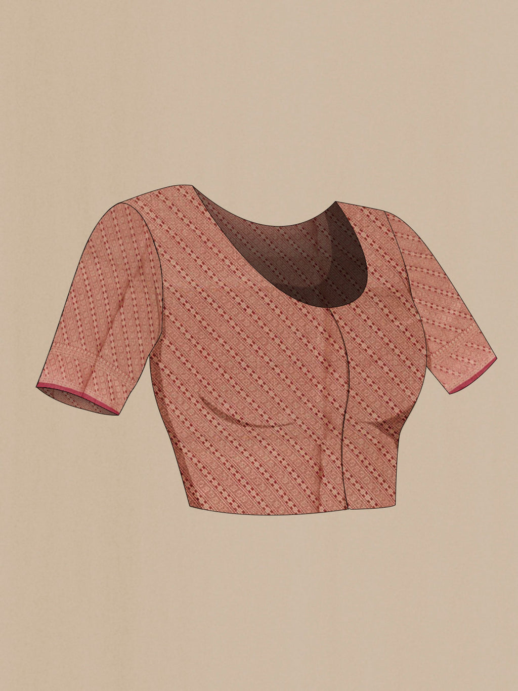 Close up image of the blouse of Pink Linen Saree with Zari Butta on the body and Zari Border. 