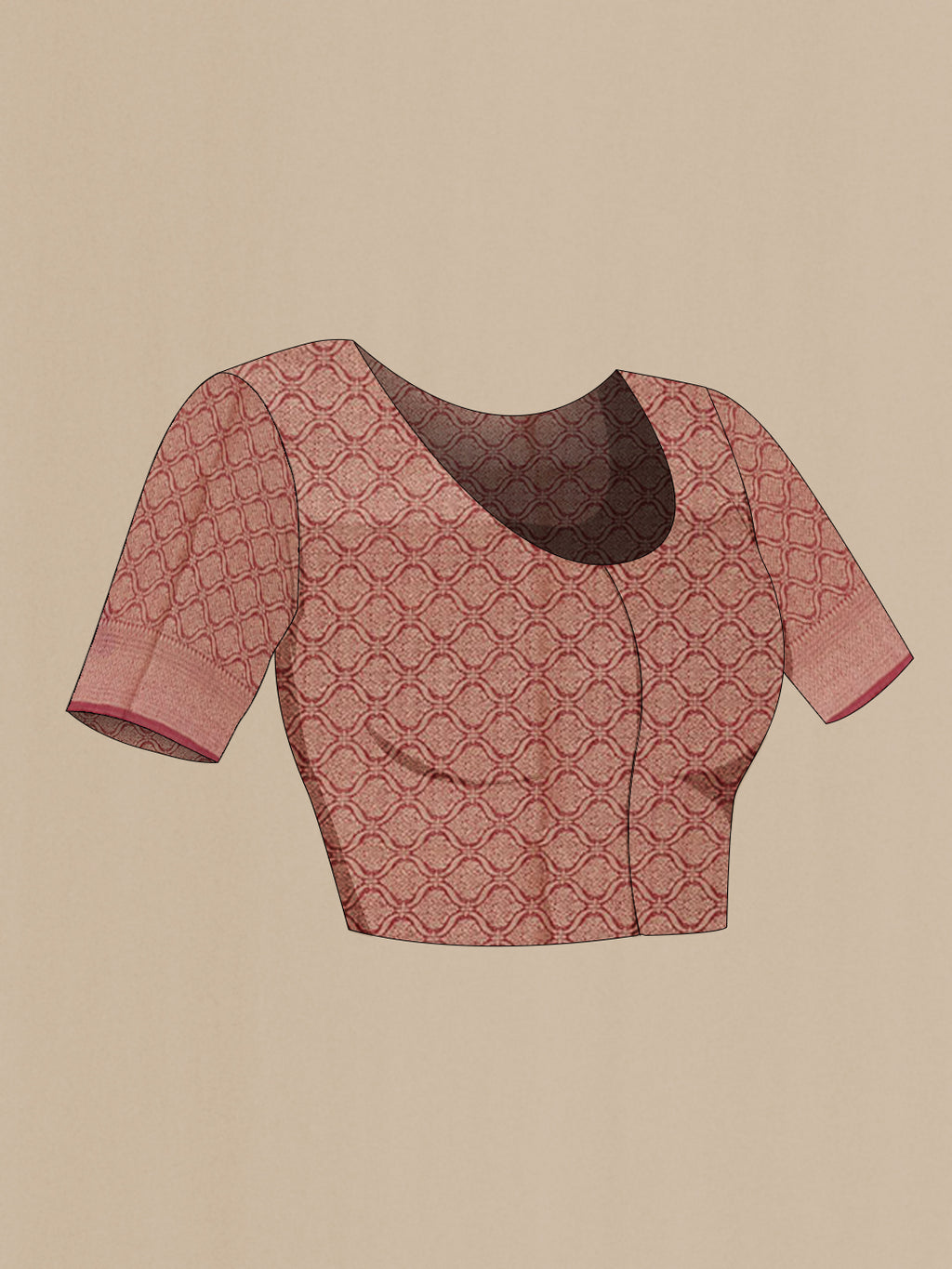 Close up image of the blouse of Pink Linen Saree with Zari Butta on the body and Zari Border. 