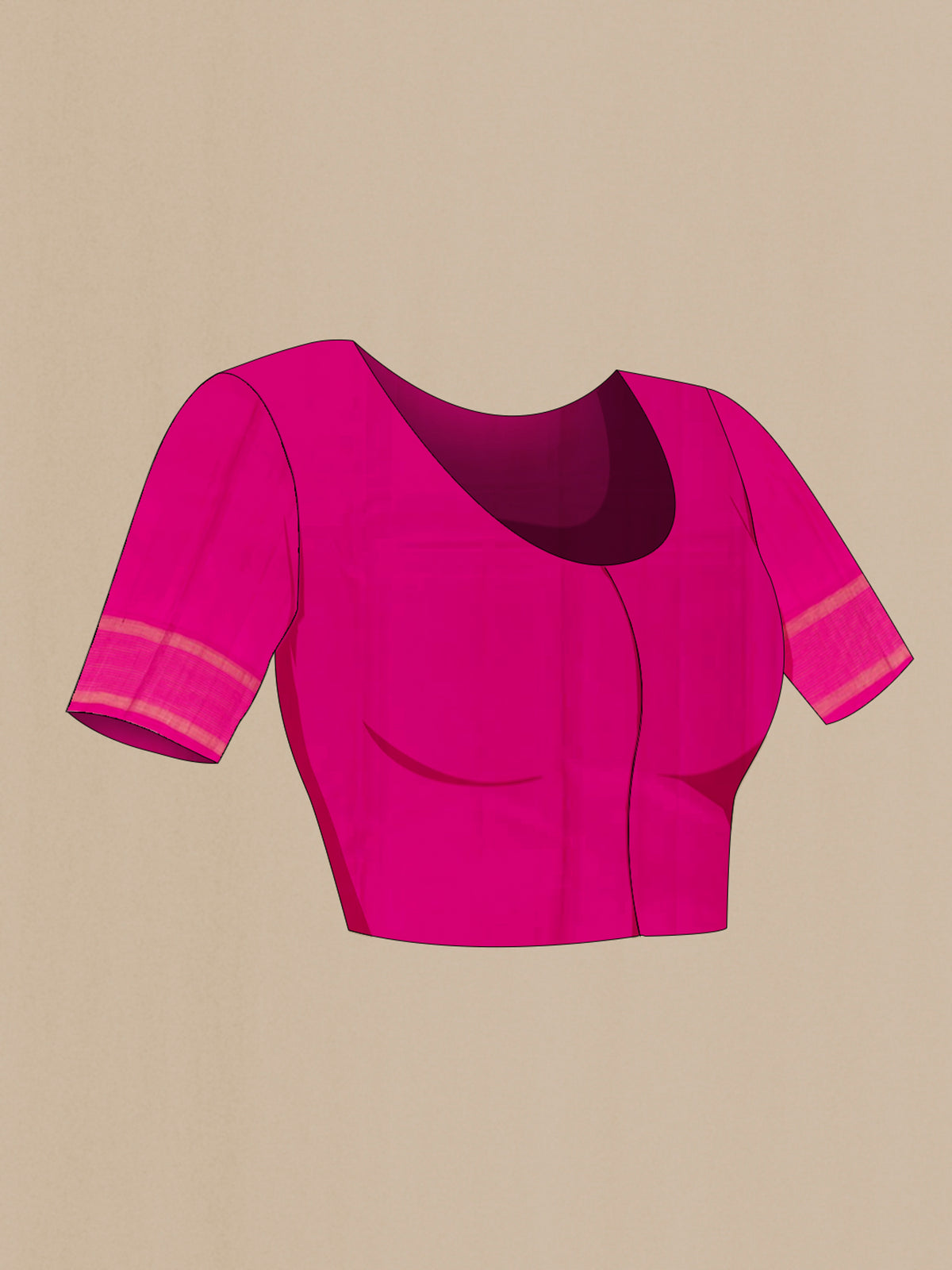 Close up image of the blouse of Pink Kanjivaram Silk Saree with Stripes on the body and Zari Border. 