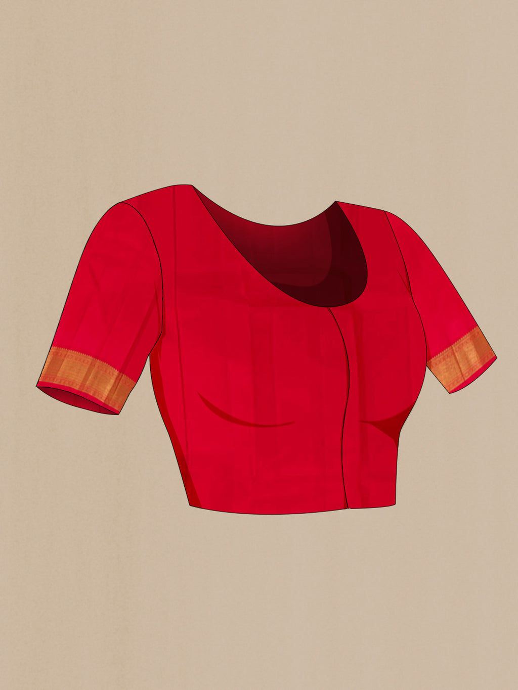 Close up image of the blouse of Green Kanchipuram Silk Saree with Zari Butta on the body and Zari Border. 