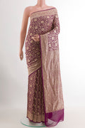 Purple Banarasi Georgette Saree with Zari Brocade on the body and Zari Border.  displayed on a mannequin