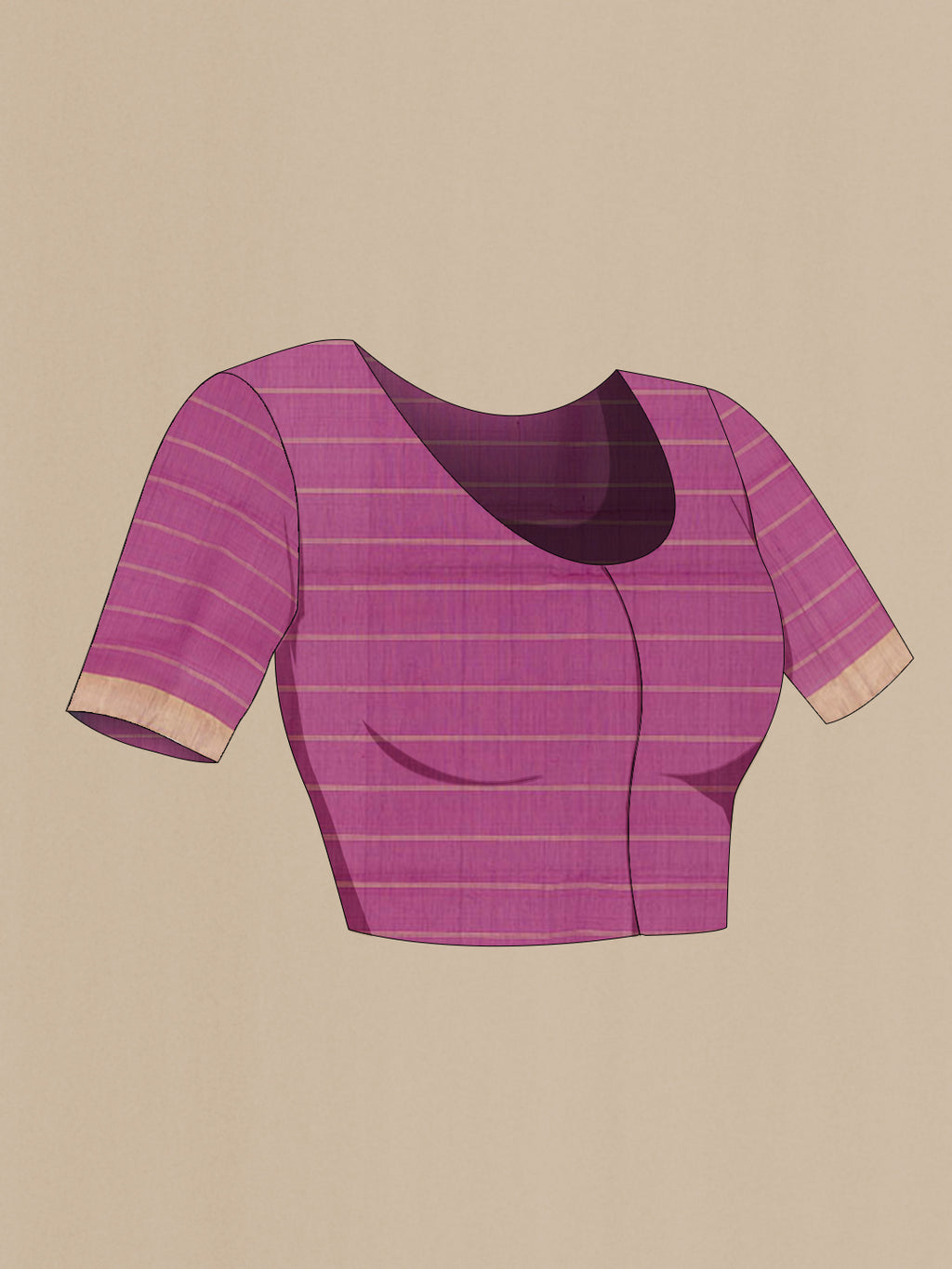 Close up image of the blouse of Blue with Pink Color Silk Cotton Saree with Checked design on the body and Zari Border. 