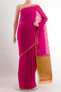 Pink Blended Kora Cotton Saree with Zari Butta on the body and Zari Border.  displayed on a mannequin