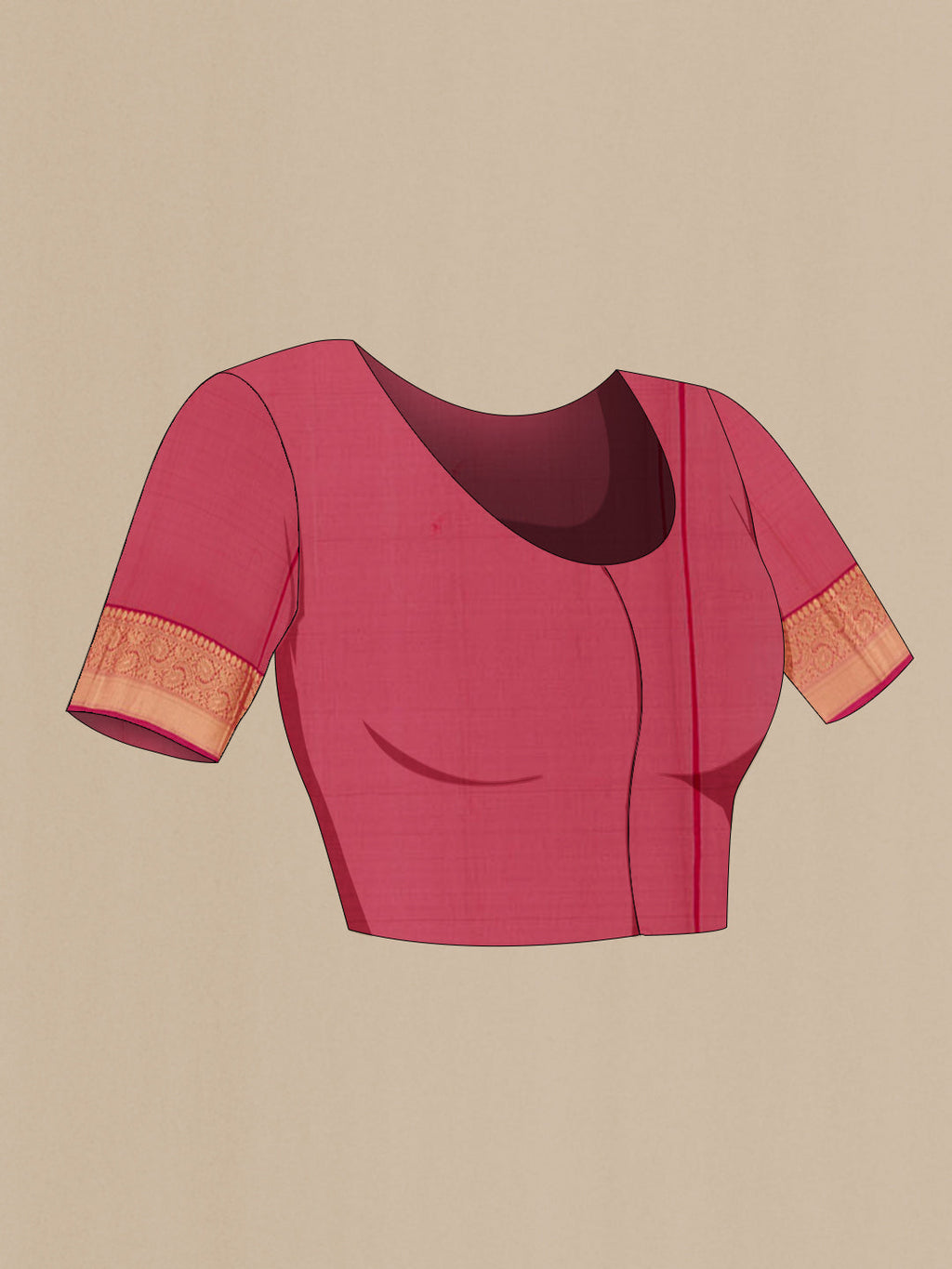 Close up image of the blouse of Green Blended Kora Cotton Saree with Zari Butta on the body and Zari Border. 