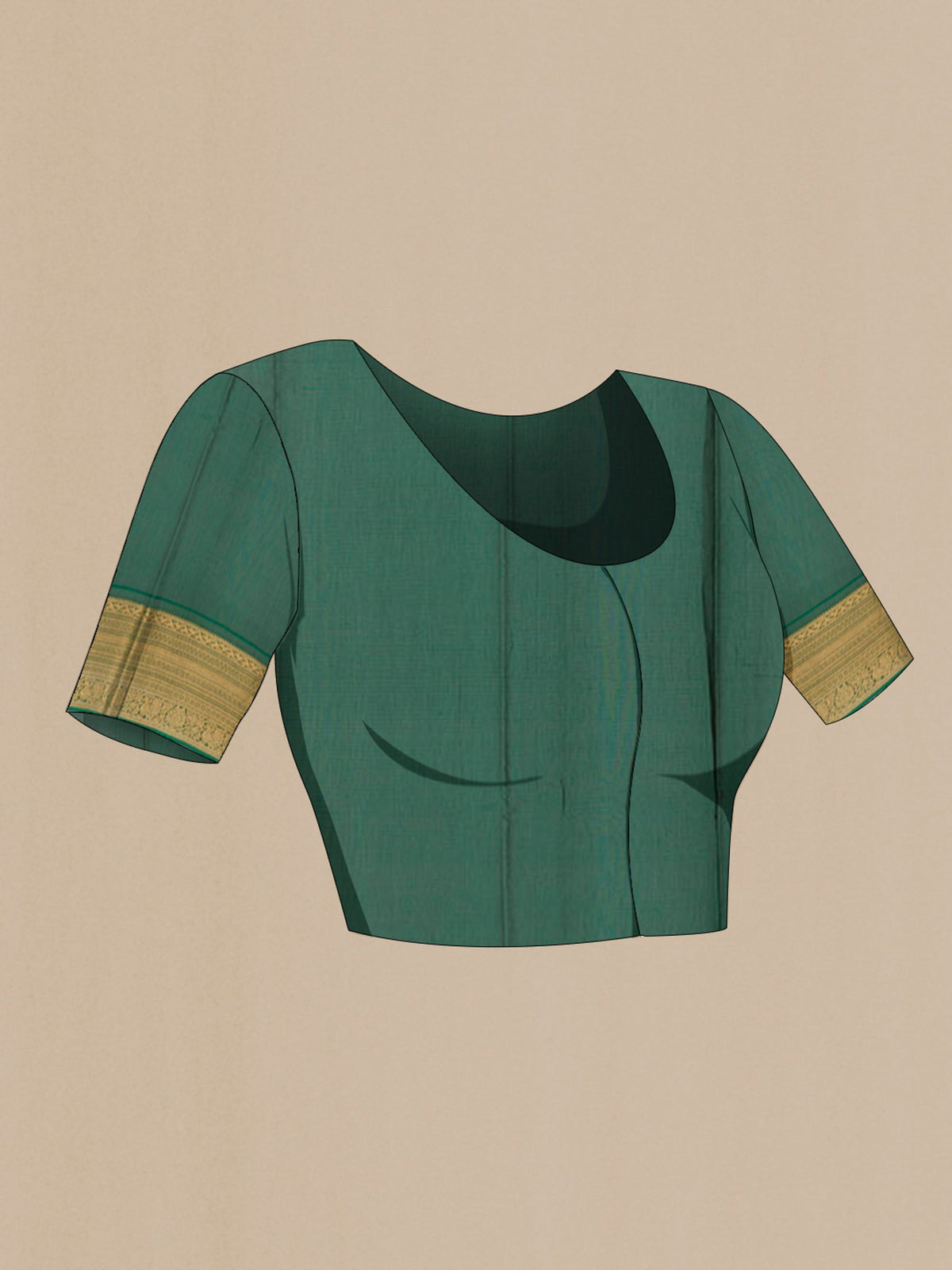 Close up image of the blouse of Pink Blended Kora Cotton Saree with Zari Butta on the body and Zari Border. 