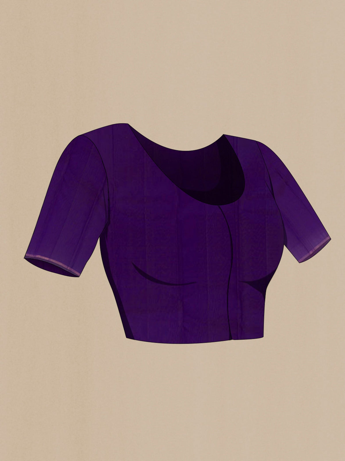 Close up image of the blouse of Purple Kanjivaram Silk Saree with Zari Butta on the body and Zari Border. 
