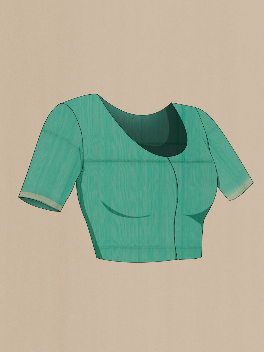 Close up image of the blouse of Sea Green Blended Kora Cotton Saree with Stripes on the body and Zari Border. 