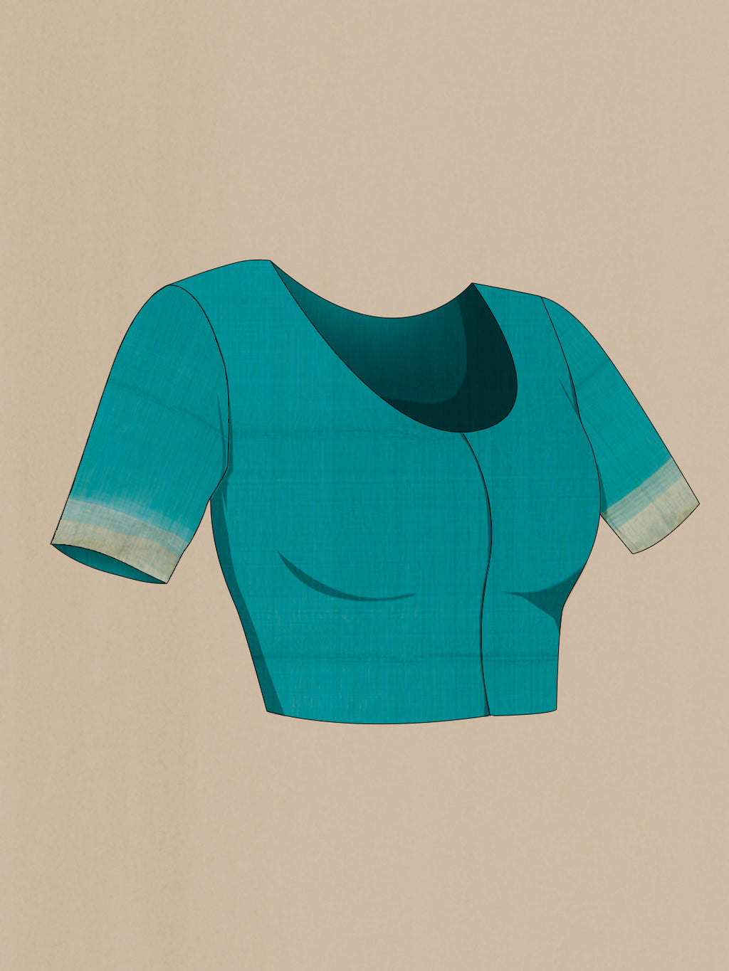 Close up image of the blouse of Blue Blended Kora Cotton Saree with Zari Butta on the body and Zari Border. 