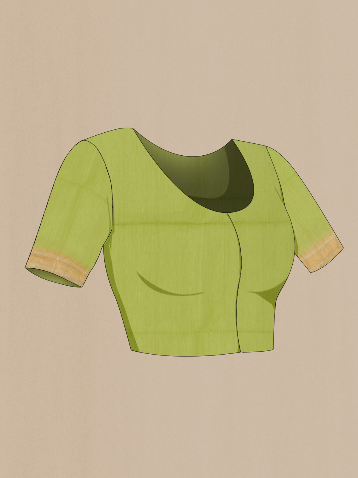 Close up image of the blouse of Green Blended Silk Cotton Saree with Zari Butta on the body and Zari Border. 