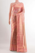 Pink Kanjivaram Tissue Silk Saree with Zari Brocade on the body and Zari Border.  displayed on a mannequin