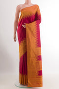 Maroon Kanjivaram Silk Saree with Plain Body and Temple Border.  displayed on a mannequin
