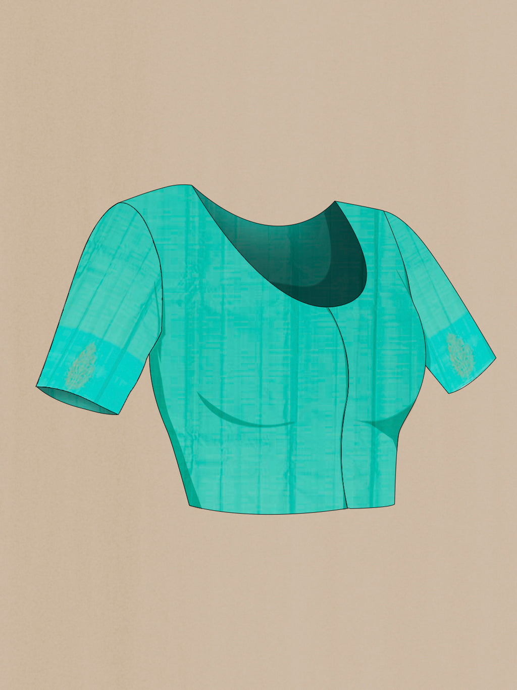 Close up image of the blouse of Turquoise Kanchipuram Silk Saree with Zari Butta on the body and Zari Border. 