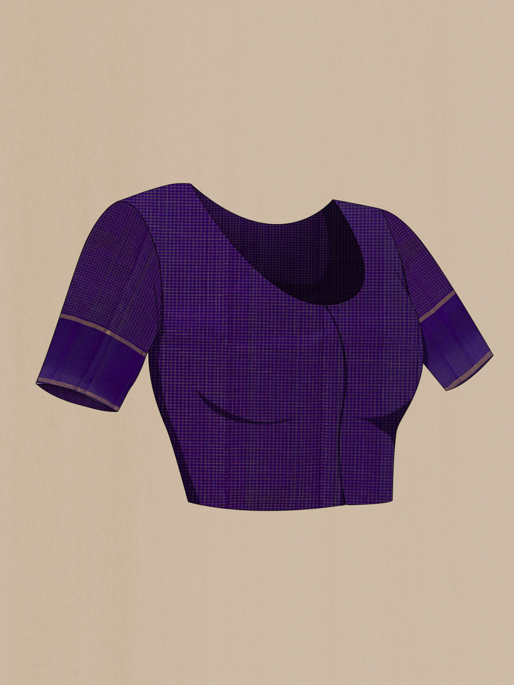 Close up image of the blouse of Dark Blue Kanchipuram Silk Saree with Checked design on the body and Zari Border. 