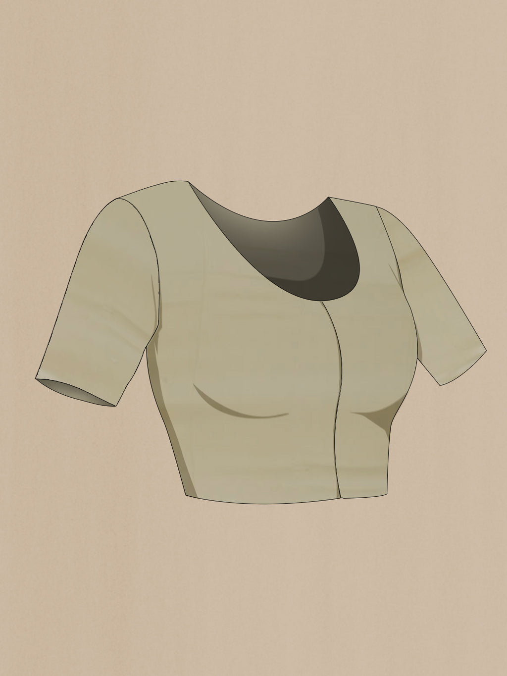 Close up image of the blouse of Beige Chiffon Saree with Printed design on the body and Plain Border. 