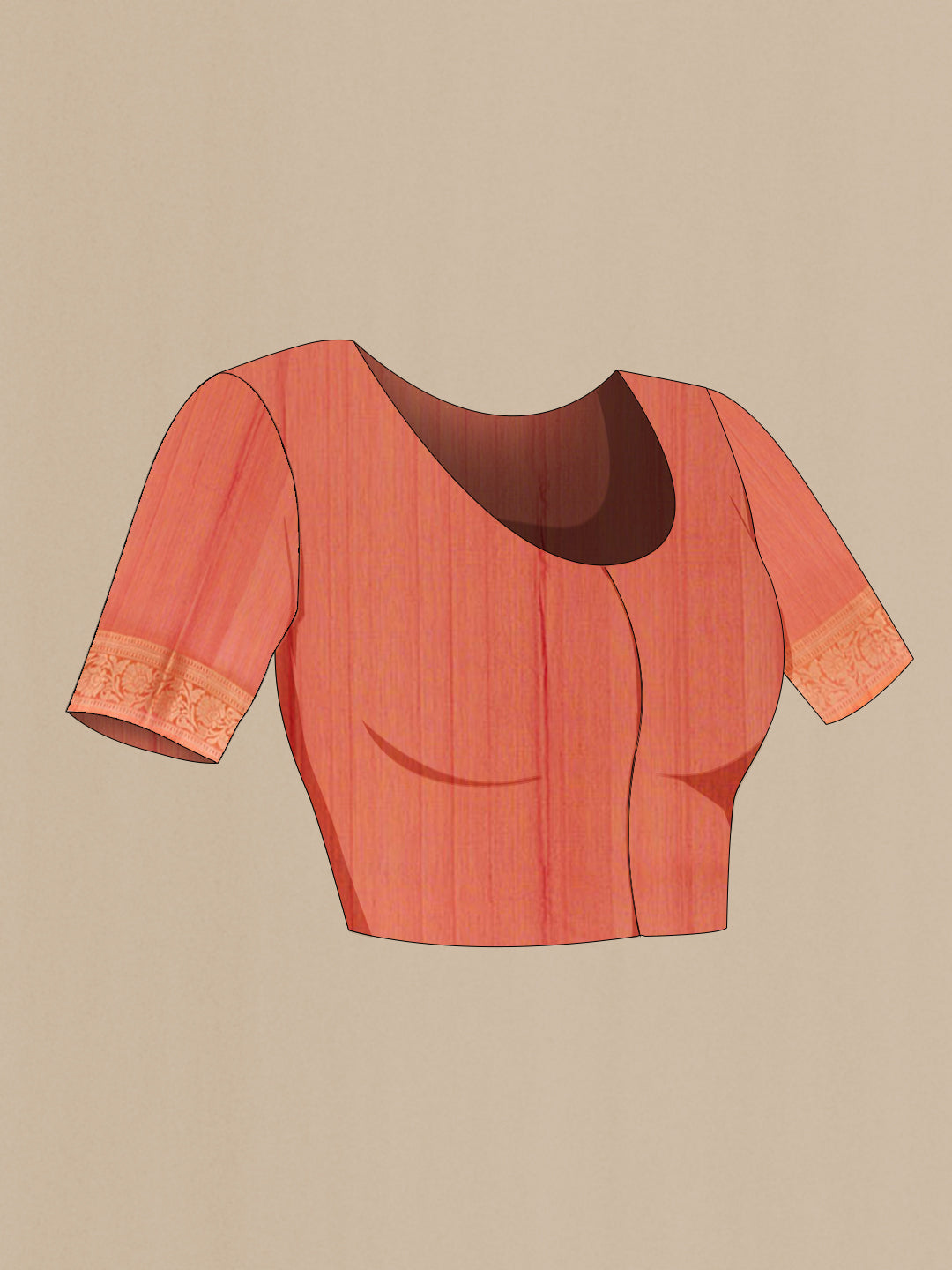Close up image of the blouse of Pink Blended Kora Cotton Saree with Zari Butta on the body and Plain Border. 