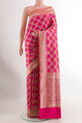 Pink Banarasi Silk Saree with Zari Brocade on the body and Zari Border.  displayed on a mannequin