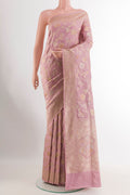 Lavender Banarasi Silk Saree with Zari Brocade on the body and Zari Border.  displayed on a mannequin