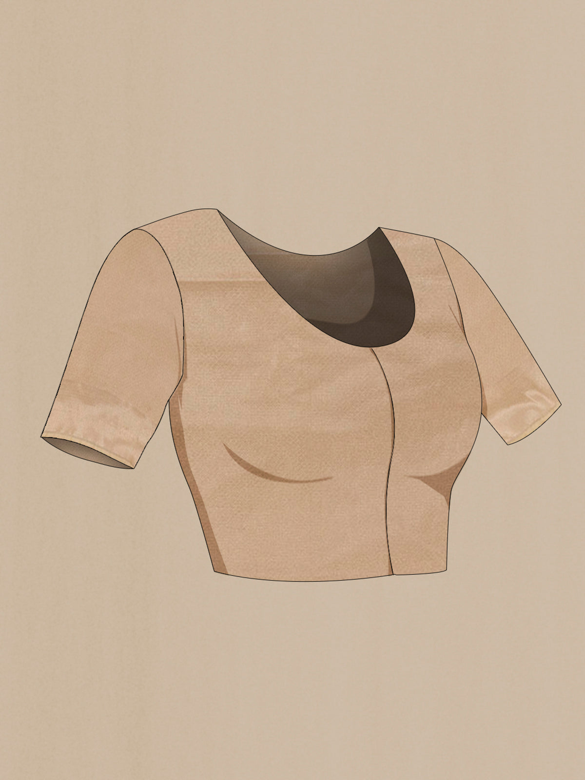 Close up image of the blouse of Beige Banarasi Silk Saree with Zari Brocade on the body and Zari Border. 