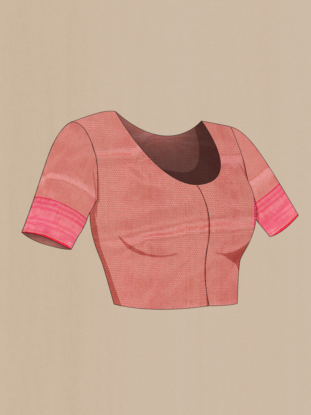 Close up image of the blouse of Pink Banarasi Silk Saree with Zari Brocade on the body and Zari Border. 