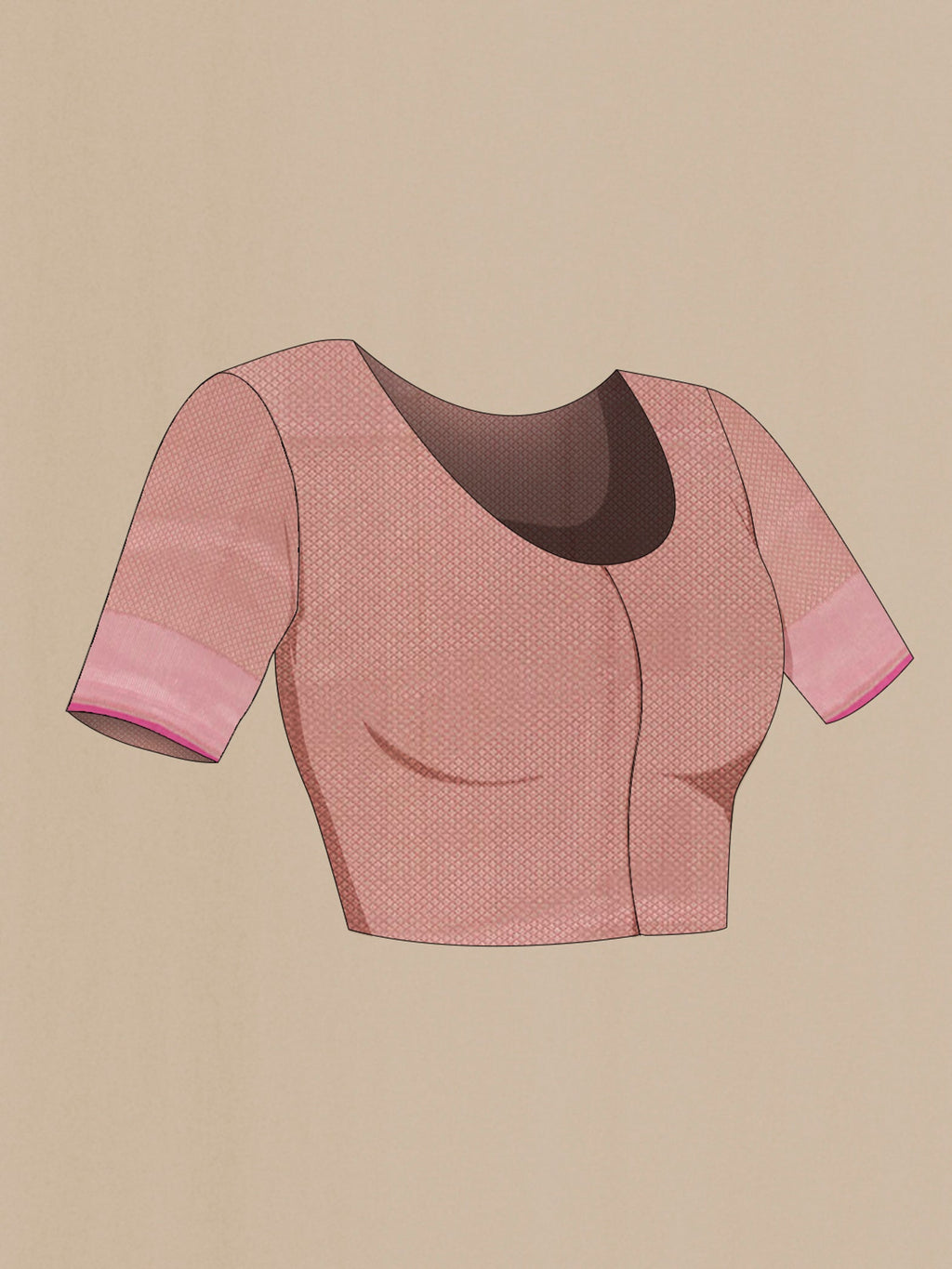 Close up image of the blouse of Pink Banarasi Silk Saree with Zari Brocade on the body and Zari Border. 