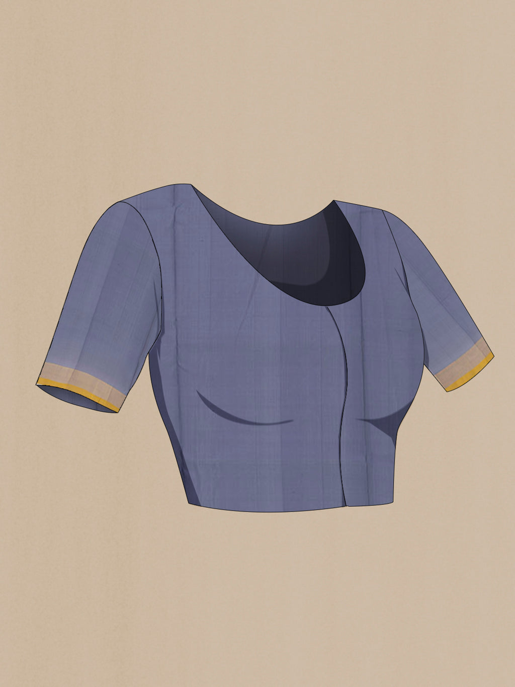 Close up image of the blouse of Blue Grey Uppada Silk Saree with Zari Butta on the body and Zari Border. 