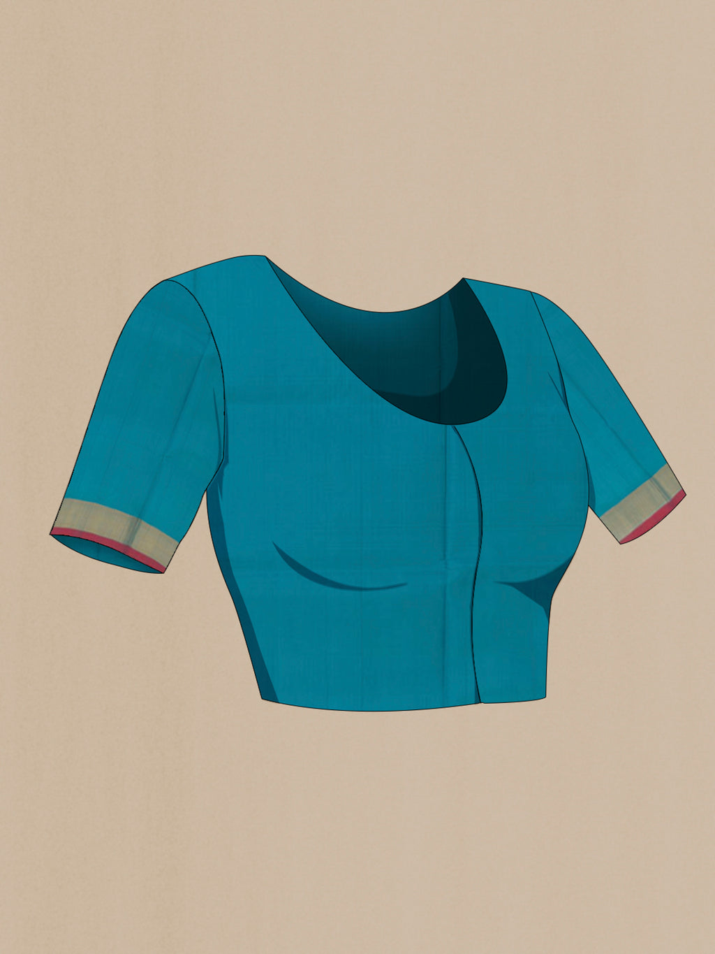 Close up image of the blouse of Blue Uppada Silk Saree with Zari Butta on the body and Zari Border. 