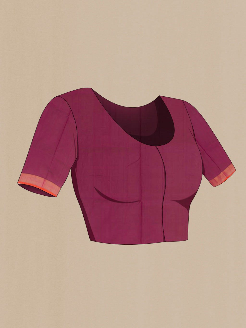 Close up image of the blouse of Magenta Uppada Silk Saree with Zari Butta on the body and Zari Border. 