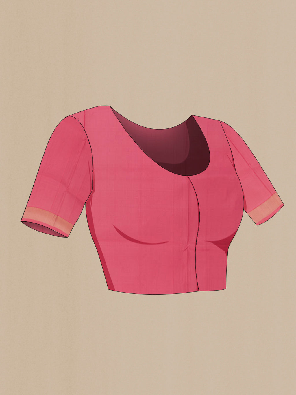 Close up image of the blouse of Pink Uppada Silk Saree with Zari Butta on the body and Zari Border. 