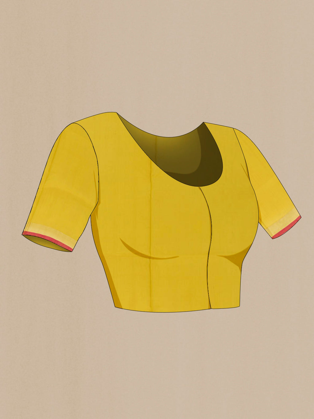 Close up image of the blouse of Lemon Yellow Uppada Silk Saree with Zari Butta on the body and Zari Border. 