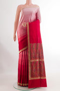 Multi Color Banarasi Silk Saree with Stripes on the body and Zari Border.  displayed on a mannequin