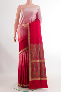 Multi Color Banarasi Silk Saree with Stripes on the body and Zari Border.  displayed on a mannequin
