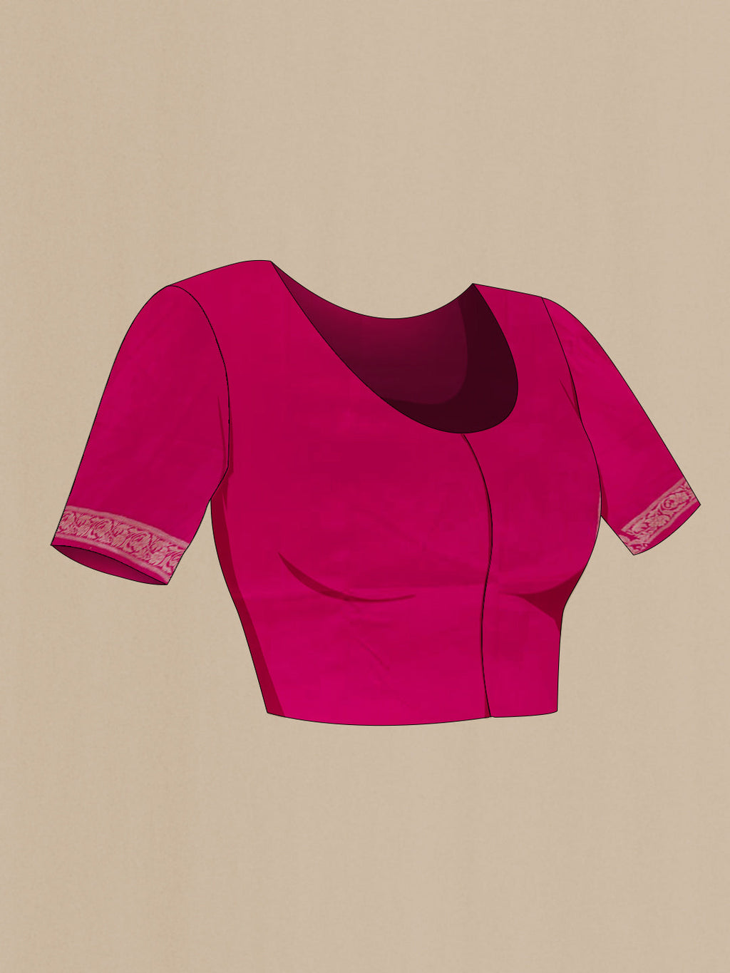 Close up image of the blouse of Pink Tussar Silk Saree with Zari Butta on the body and Zari Border. 