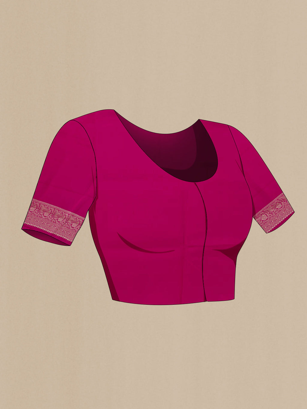 Close up image of the blouse of Pink Tussar Silk Saree with Zari Butta on the body and Zari Border. 