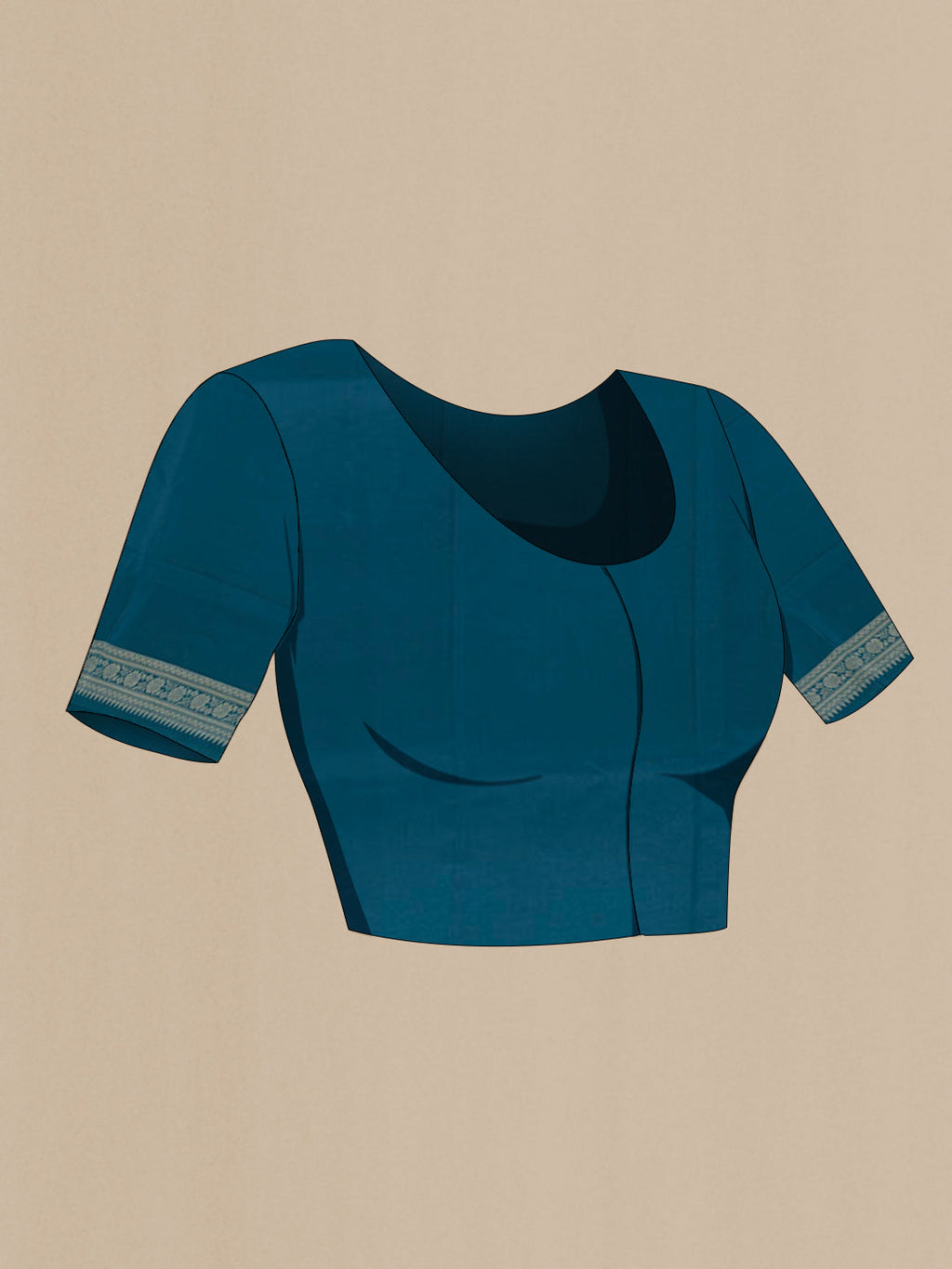 Close up image of the blouse of Blue Tussar Silk Saree with Zari Butta on the body and Zari Border. 