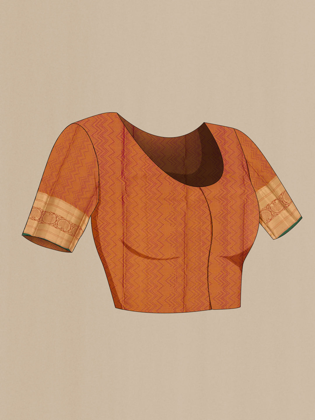 Close up image of the blouse of Purple Kanjivaram Silk Saree with Jacquard With Zari Butta on the body and Zari Border. 