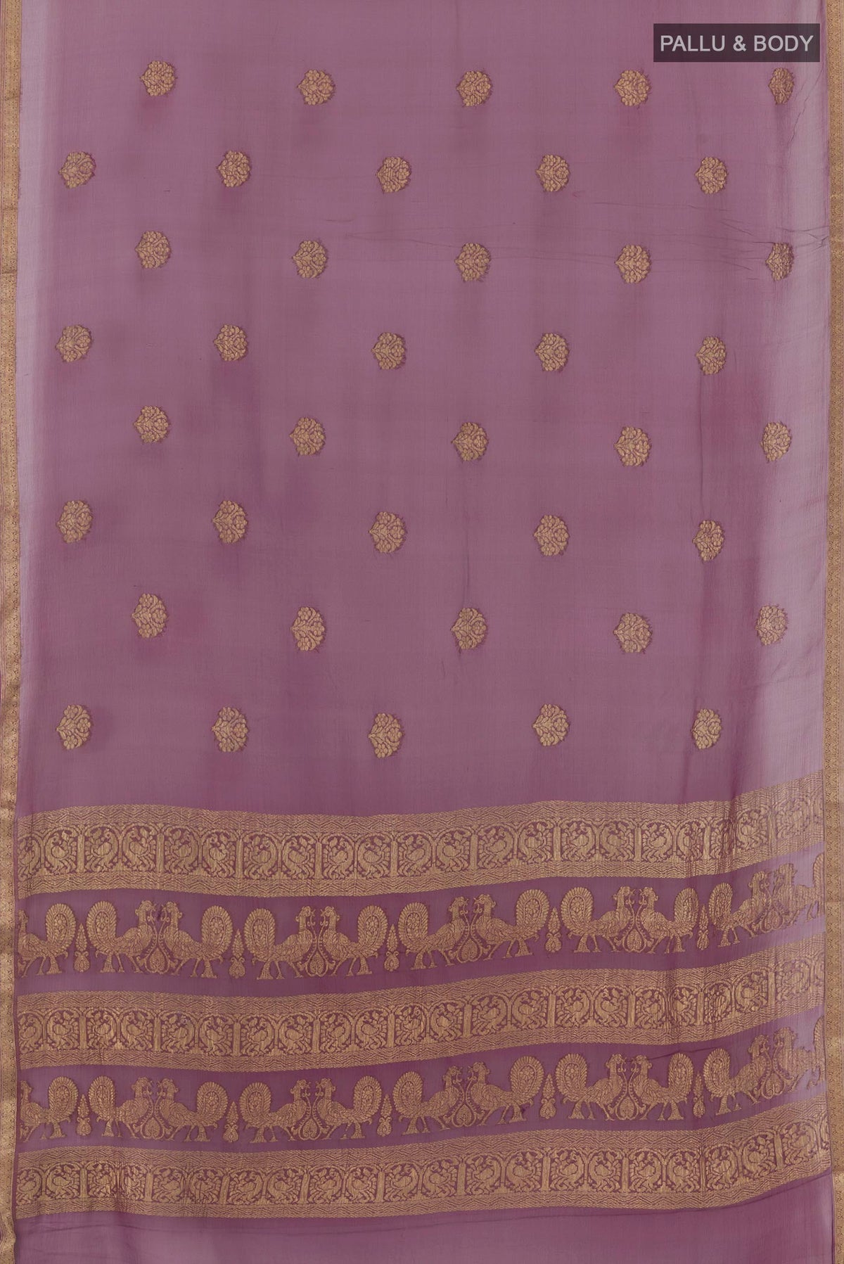 Flat view of Purple Mysore Chiffon Saree with Plain Body and Plain Border. 