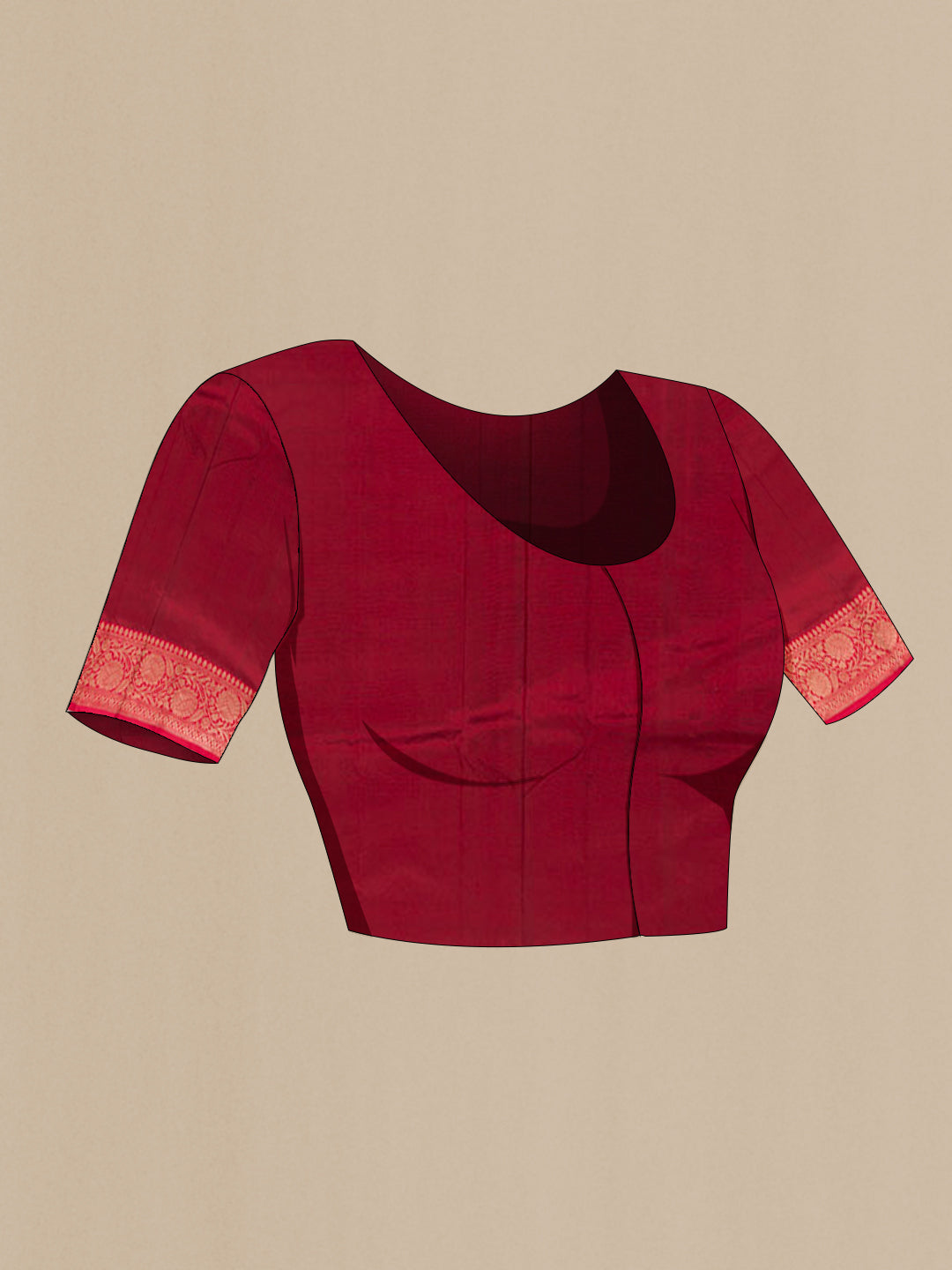 Close up image of the blouse of Purple Banarasi Katan Silk Saree with Zari Butta on the body and Zari Border. 
