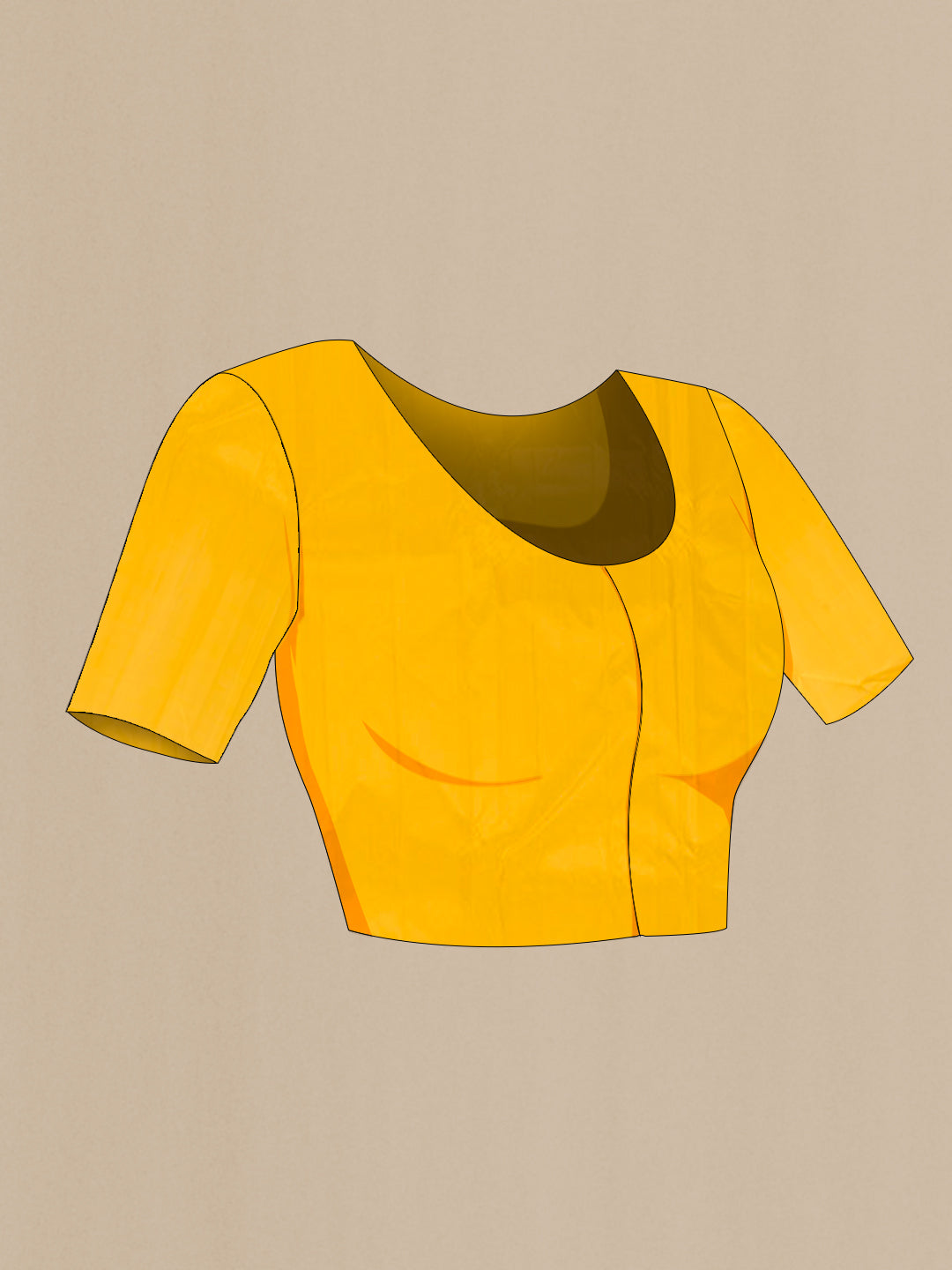 Close up image of the blouse of Yellow Kanchipuram Silk Saree with Zari Butta on the body and Zari Border. 