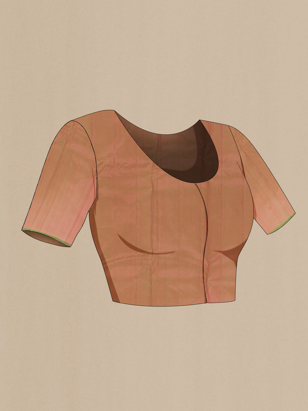 Close up image of the blouse of Pink Kanchipuram Silk Saree with Zari Butta on the body and Zari Border. 