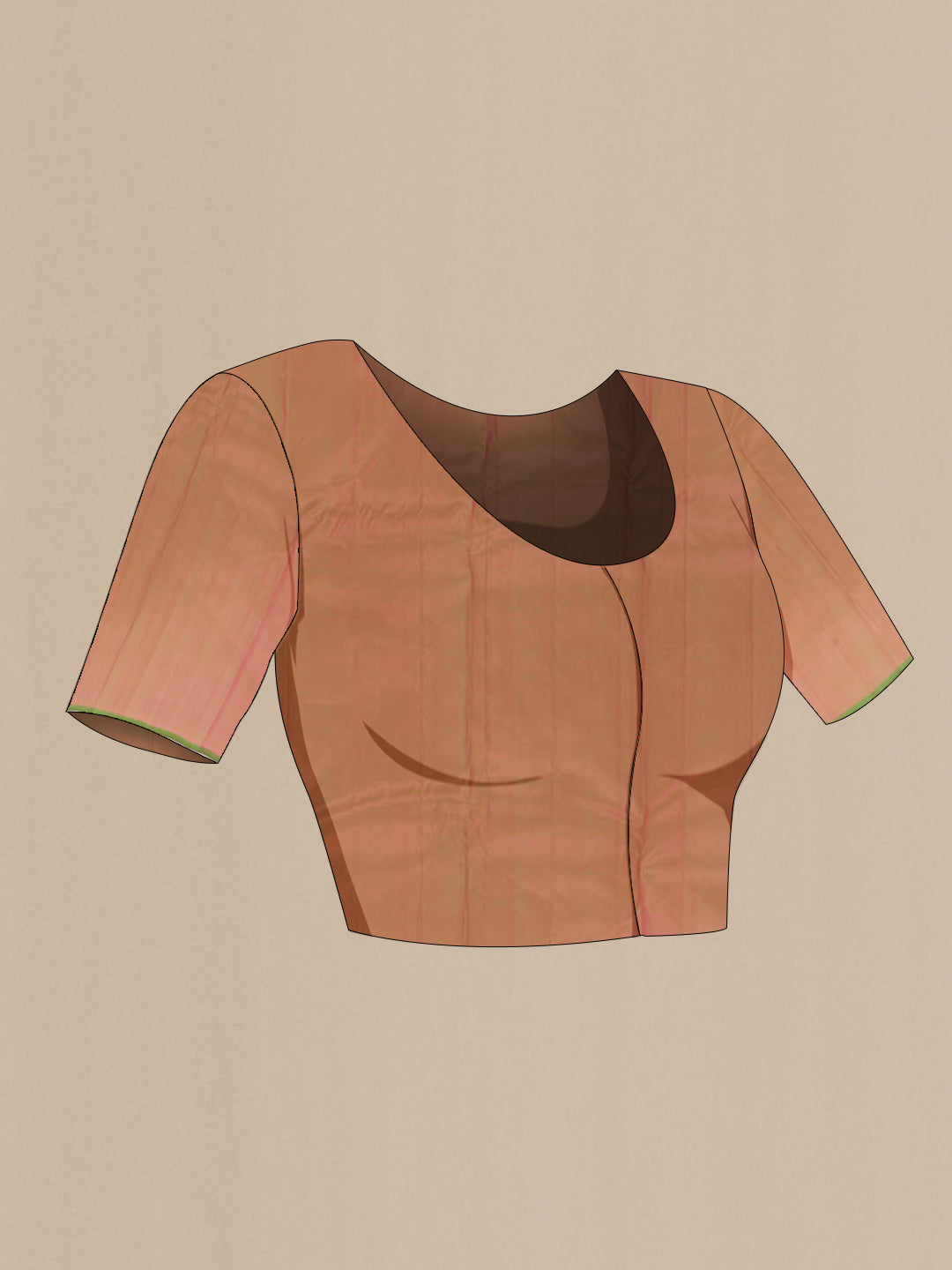 Close up image of the blouse of Pink Kanchipuram Silk Saree with Zari Butta on the body and Zari Border. 