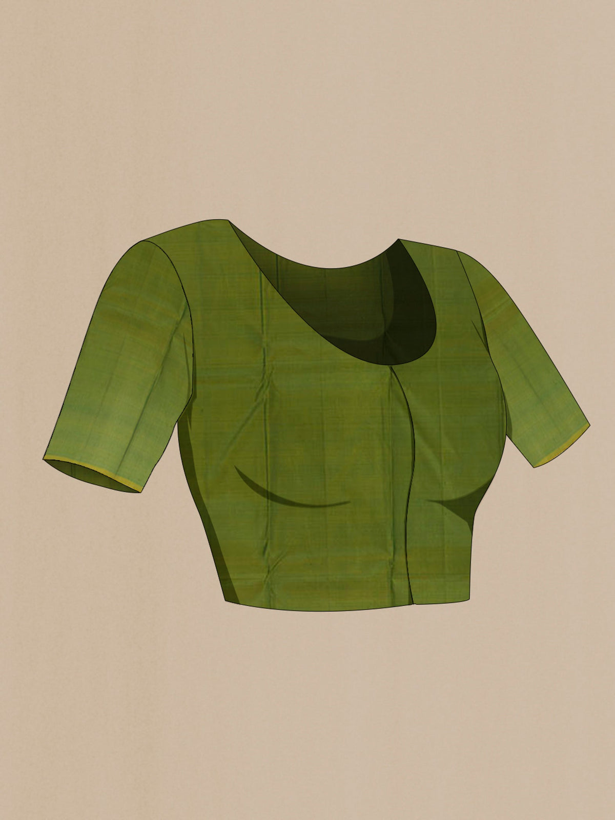 Close up image of the blouse of Bottle Green Kanchipuram Silk Saree with Zari Butta on the body and Zari Border. 