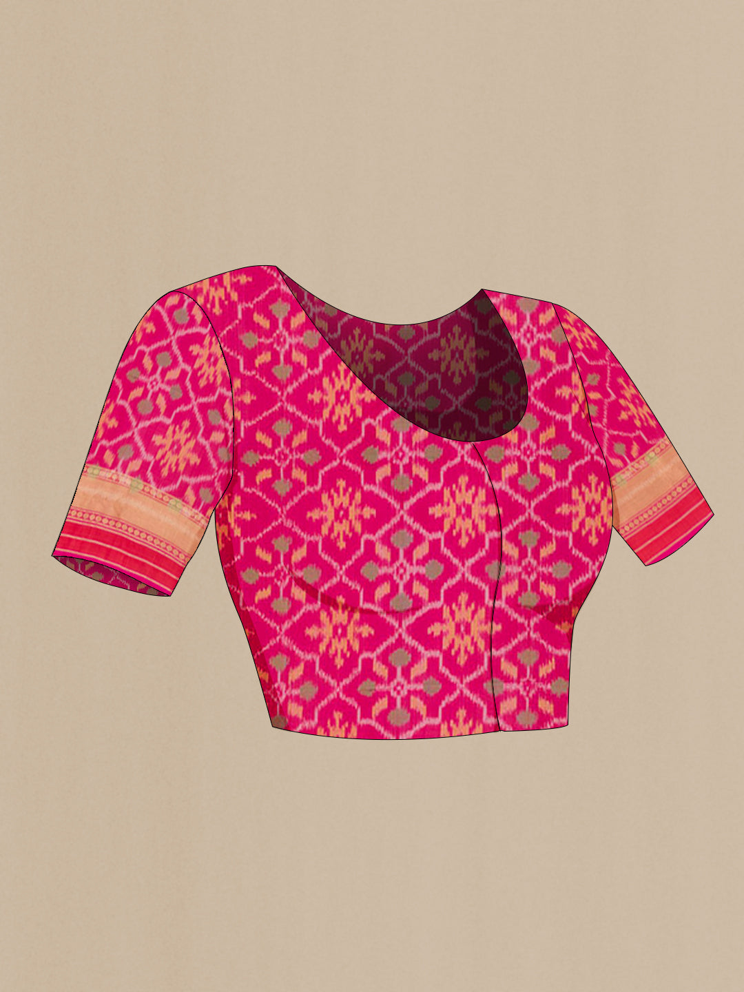Close up image of the blouse of Yellow Soft Silk Saree with Jacquard design on the body and Zari Border. 