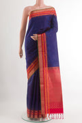 Blue Soft Silk Saree with Zari Butta on the body and Zari Border.  displayed on a mannequin