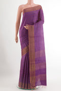 Purple Tussar Saree with Thread Butta on the body and Zari Border.  displayed on a mannequin