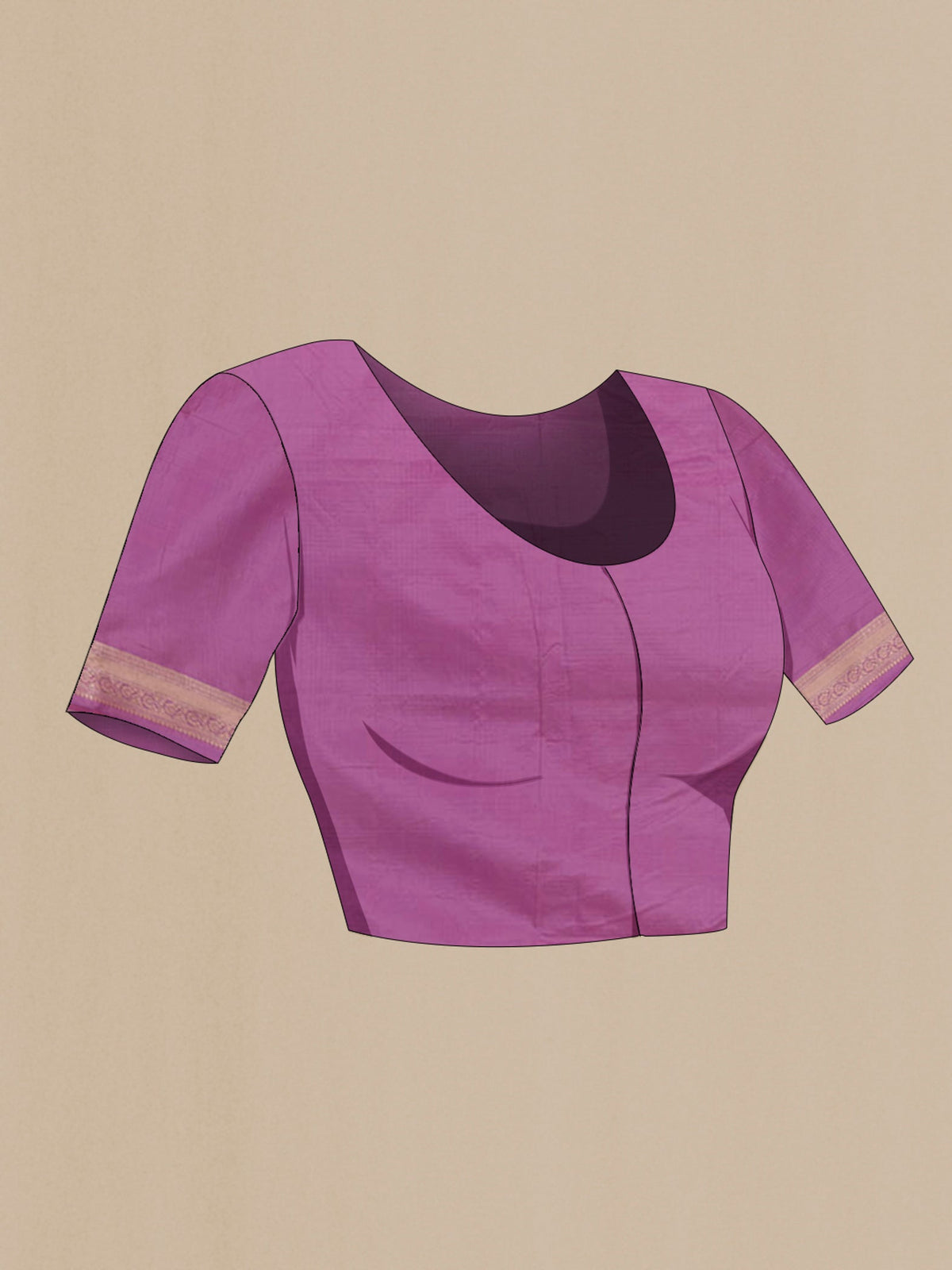 Close up image of the blouse of Lavender Banarasi Silk Saree with Zari Brocade on the body and Zari Border. 