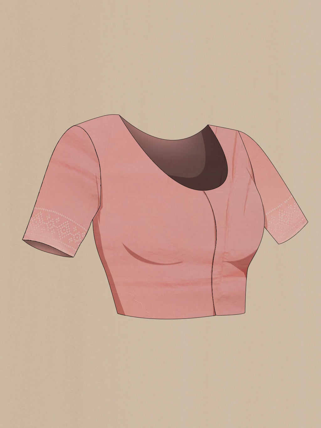 Close up image of the blouse of Pink Organza Silk Saree with Zari Butta on the body and Embroidery Border. 